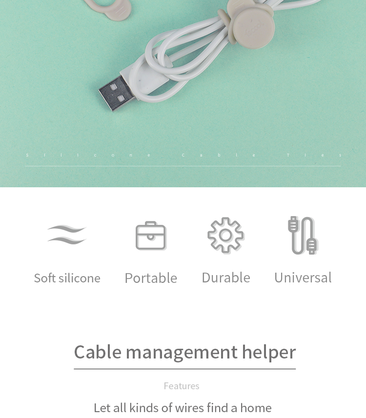 Eco-friendly Flexible Reusable Tie Wrap Silicone Cable Holder Earphone Cord Organizer Wholesale(图2)