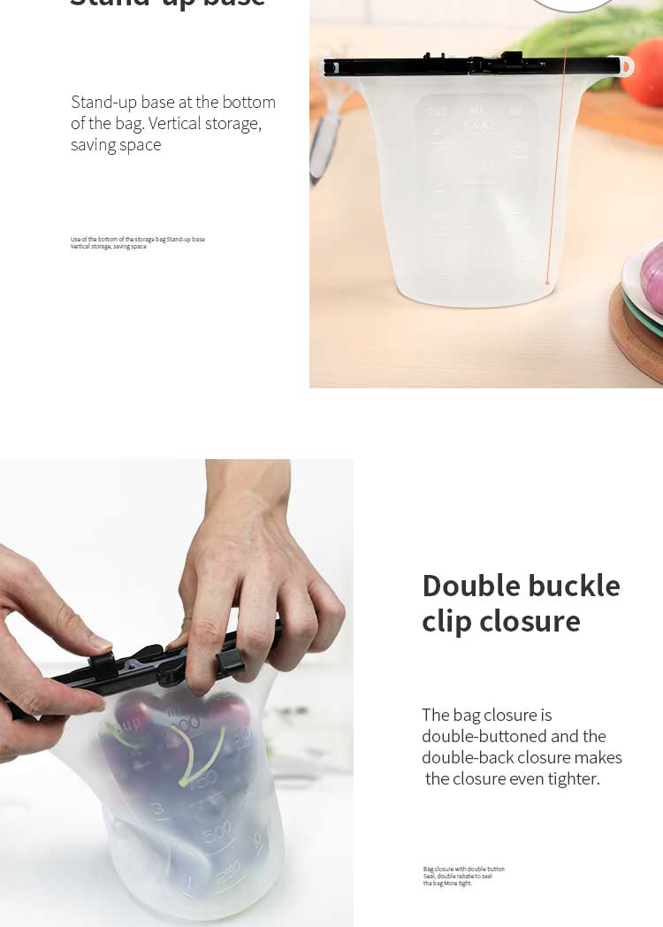  Kitchen Home Clip Type Silicone Fresh Keeping Bag Reusable Convenient Travel Food Storage Bags(图6)