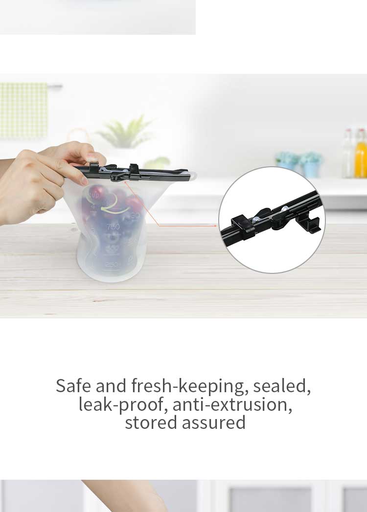  Kitchen Home Clip Type Silicone Fresh Keeping Bag Reusable Convenient Travel Food Storage Bags(图7)