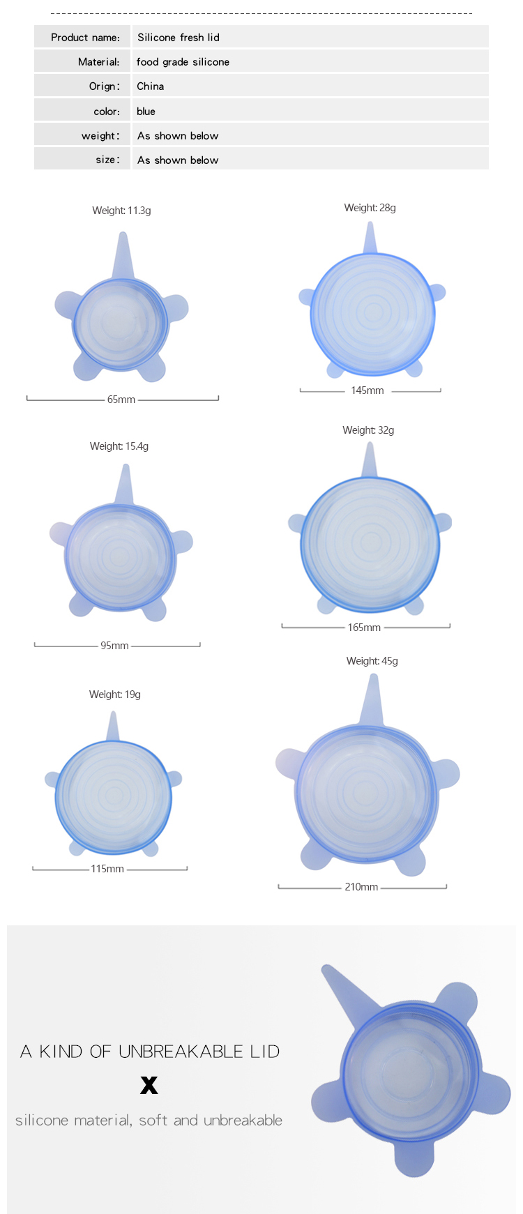 Reusable Silicone Stretch Lids Food Fresh Wrap Wholesale(图2)